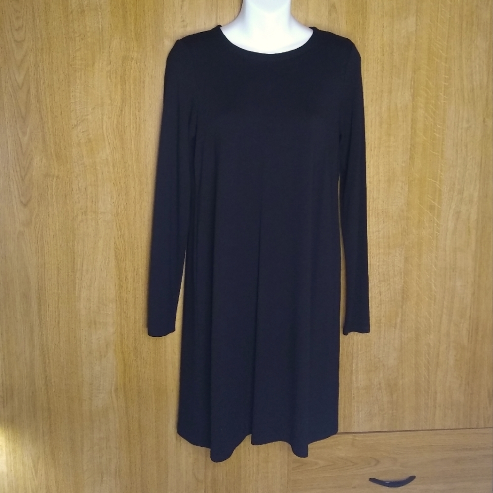 Eileen Fisher black viscose jersey long sleeve mini dress
